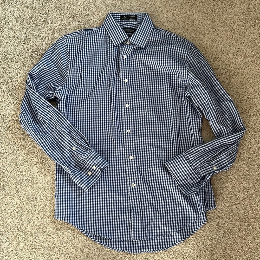 NBW Nordstrom Mens Shop Wrinkle-Free Trim Fit Button Down Shirt, 15.5” 32-33